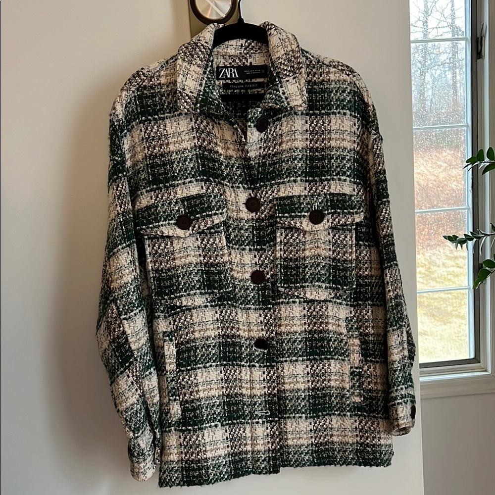 Zara Green and White Plaid Shacket